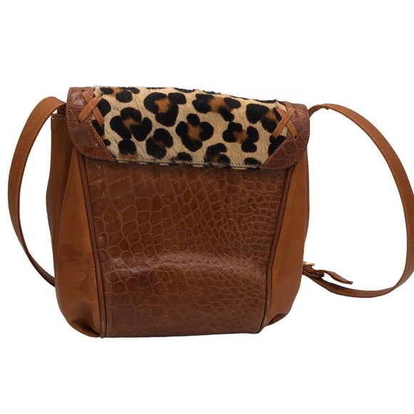 New York & Company Joseph B. Exclusive Leopard Brown Leather Shoulder Bag Purse - Picture 2 of 9